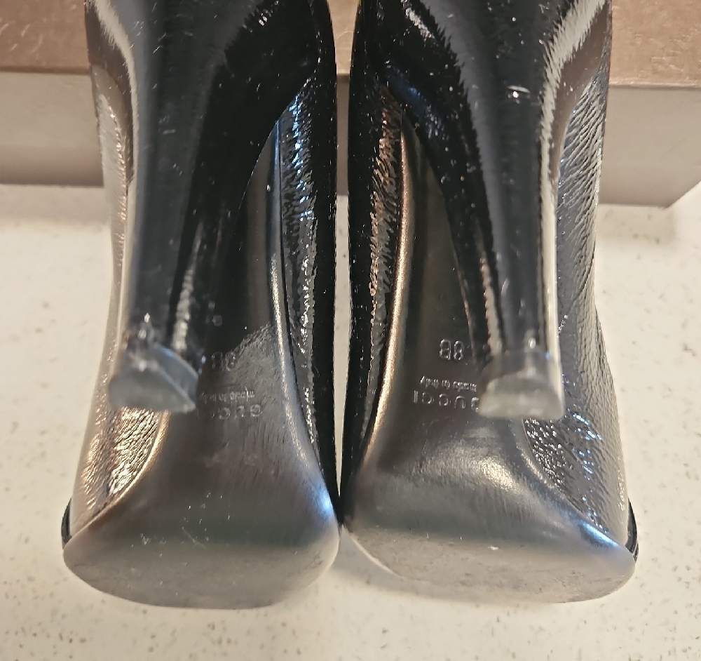 Gucci Black Heels with Gold Emblem - Picture 13 of 14